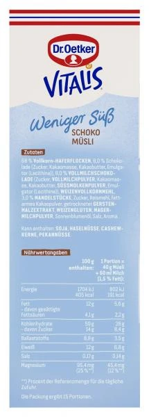 Dr. Oetker Vitalis Weniger Süß Schoko Müsli – Bild 4