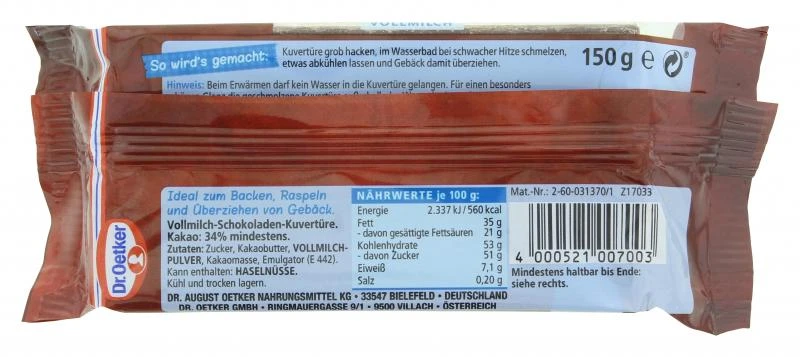 Dr. Oetker Kuvertüre Vollmilch – Bild 3